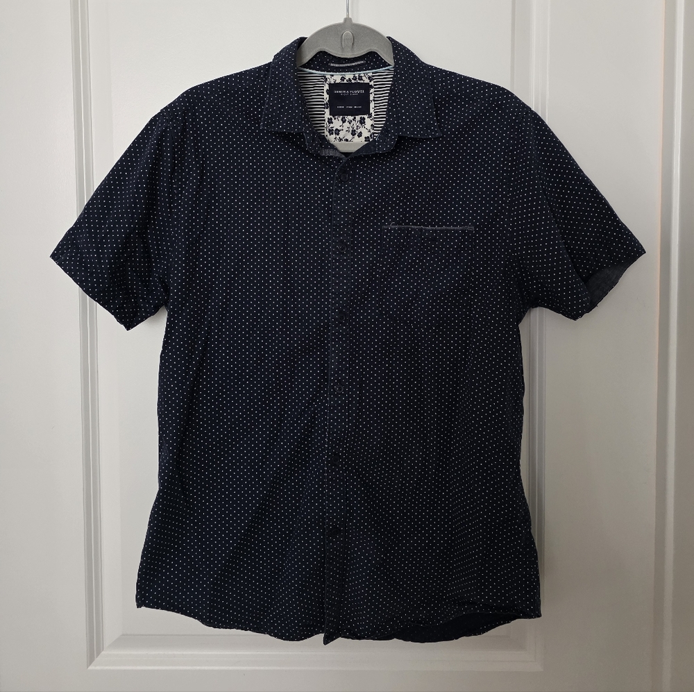 Denim & Flower Navy Short Sleeve Button-Down with White Micro Dots